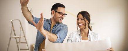 Couple talking about home decoration