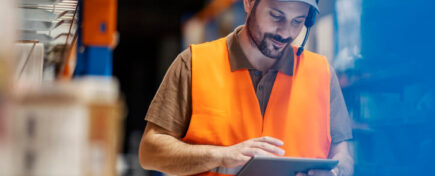 A logistics supervisor checking a shipment after their logistics training