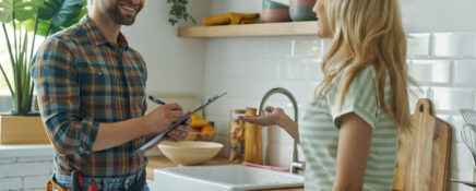 Home renovation technician interacting with a client after home renovation training