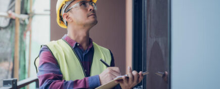 A home inspector holding a notepad after home inspection training.