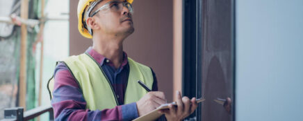 A home inspector holding a notepad after home inspection training.