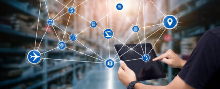 A logistics manager using logistics software after logistics management training.