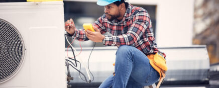 HVAC technician working on an air conditioning system after completing his HVAC technician training